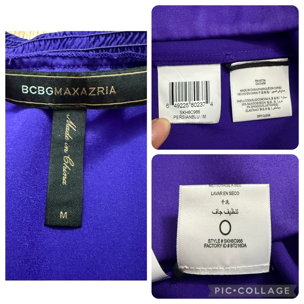 BCBGMaxAzria Persian blue silk V neck along sleeve dress size M - Picture 11 of 13